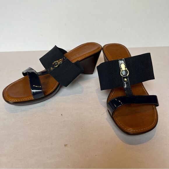 Italian Shoemakers Heeled Wedge Sandals Navy Blue Size 9 - Picture 1 of 10